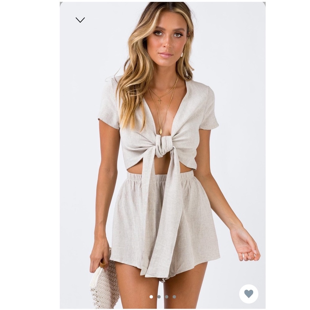 Ragnar Tie Front Romper Beige - Princess Polly